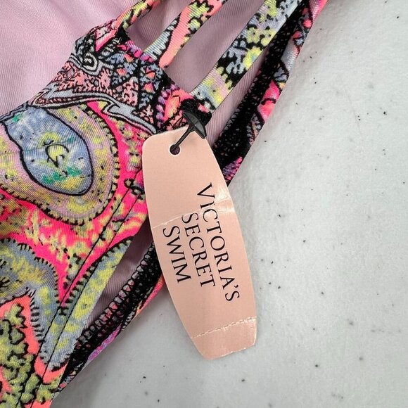 NWT VS 32D/S Paisley Bikini Set Bandeau Strappy Cheeky Swimsuit Multi-Color - Picture 9 of 16